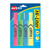 A four pack of Hi-Liter brand highlighters. Highlighters come in yellow, green, blue and pink.
