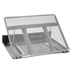 A grey metal mesh laptop stand.