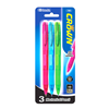 A pack of three Crown brand 0.5mm mechanical pencils with pink, blue and green exteriors.