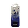 A pair of blue Sony earbuds with a microphone and remote in blue packaging.