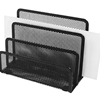 A holder with a mesh wire metal design and 4-tiers which creates 3 sections for organizing documents and letters