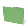 One box which contains 100 units of letter size file folders in the colour green with 10.5 pts thickness.