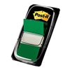 A package of 50 stick-on flags in the color green. Includes 1 dispenser. Each strip measures 1.7" x 1" (43 mm x 25 mm)