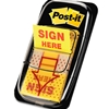 A package of 50 stick-on flags with Sign Here with pointed arrow prints. Includes 1 dispenser. Each strip measures 1.7" x 1" (43 mm x 25 mm)