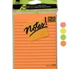 A pack of 4" x 6" ruled adhesive Notes (adhesive is along top of 4" edge). 100 sheets in various neon colors