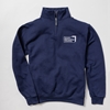 A navy quarter zip sweatshirt features a small white "Toronto Metropolitan University" university logo on the front left chest.