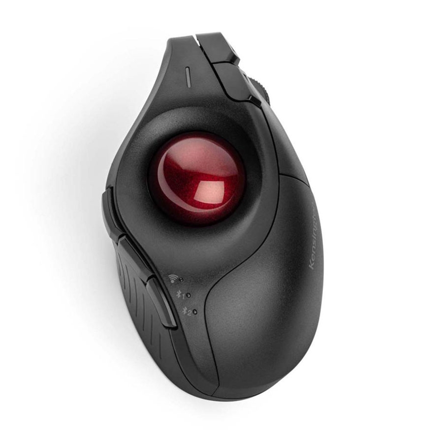 A black Kensington brand Pro Fit Ergo vertical wireless trackball.