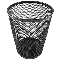 A cup with a black mesh wire metal design to holds a variety of writing instruments with dimensions of 4-1/2"W x 5-5/8"H