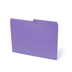 One box which contains 100 units of letter size file folders in the colour purple with 10.5 pts thickness.