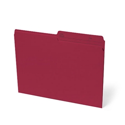One box which contains 100 units of letter size file folders in the colour red with 10.5 pts thickness.