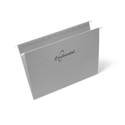 One box which contains 100 units of legal size hanging folders in the colour grey each with reinforced steel rods that have coated tips