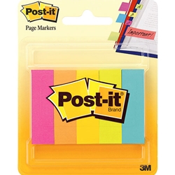 A package of 5 stick-on pads (100 Sheets/Pad) in colours of fireball fuchsia, neon orange, 3M yellow, neon green and aqua wave