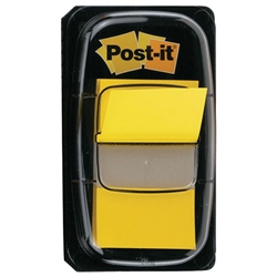 A package of 50 stick-on flags in the color yellow. Includes 1 dispenser. Each strip measures 1.7" x 1" (43 mm x 25 mm)