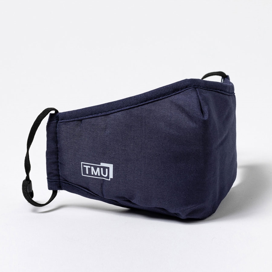 Navy Facemask, "TMU" Social Logo in white