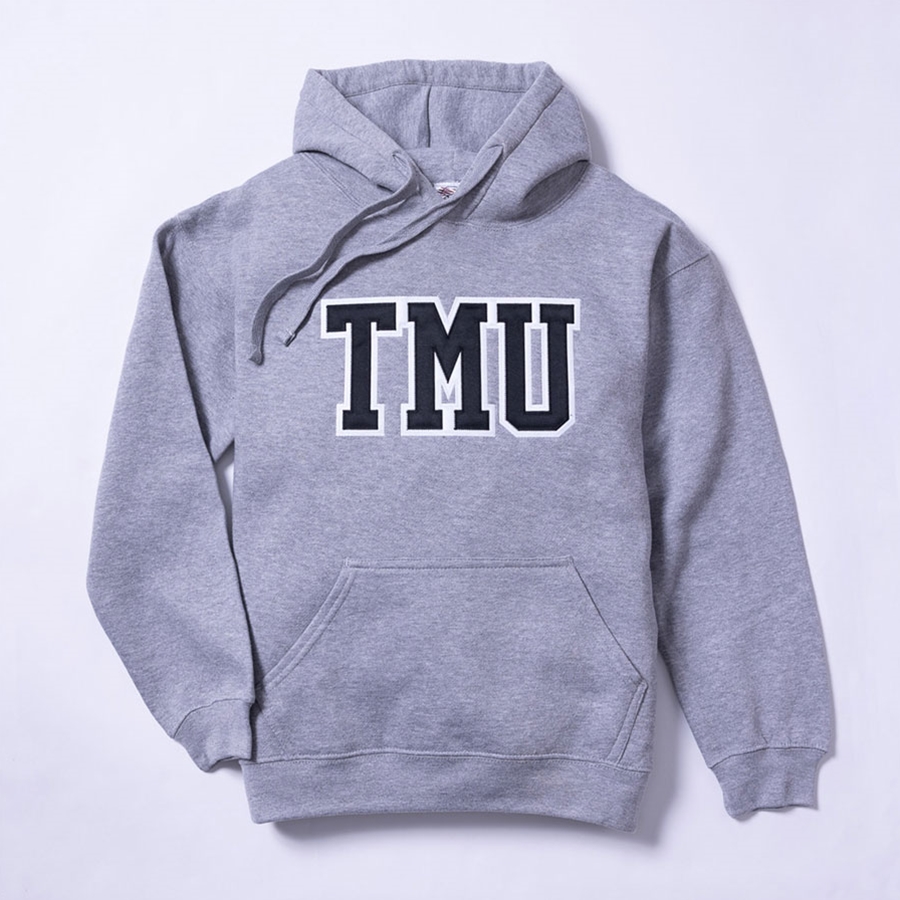 Grey Hoodie with Varsity TMU Logo