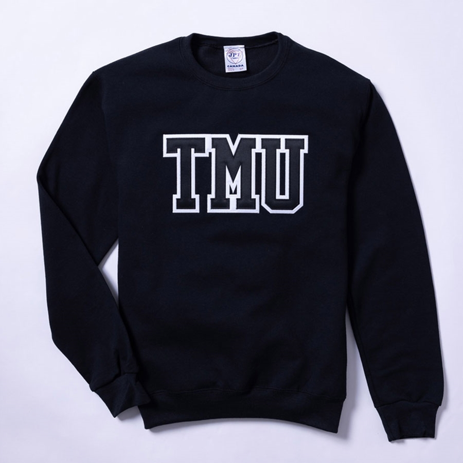 Black Crewneck with Varsity TMU Logo