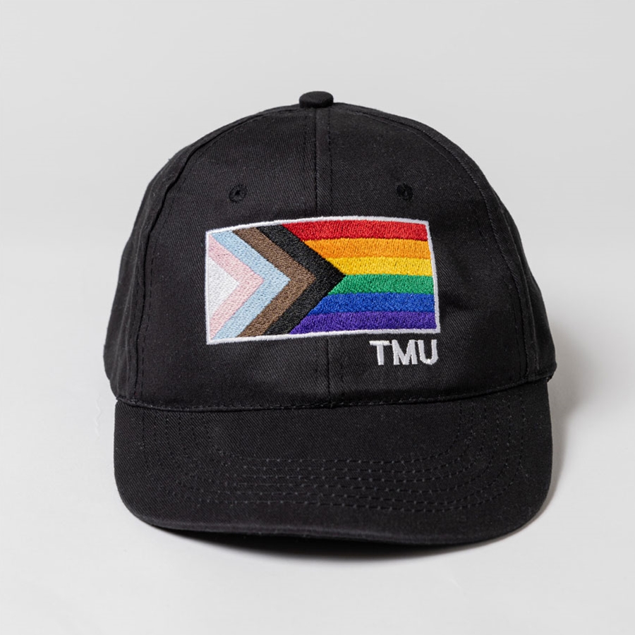 Black Cap with Pride Progress Flag and White TMU