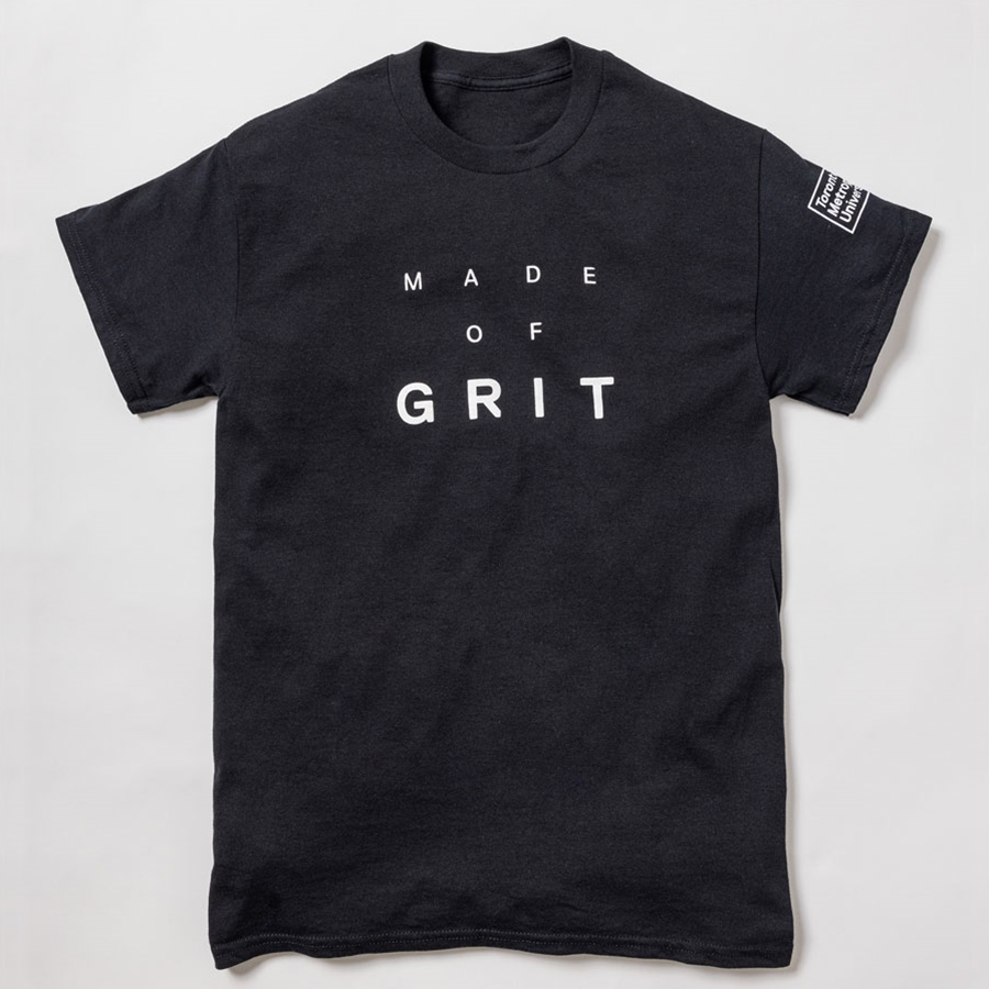 Black T-shirt with "Made of GRIT" Logo