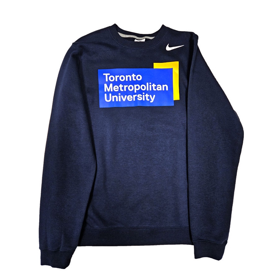 TMU Men's Nike Fleece Crewneck with Color University Logo Front Chest - Navy