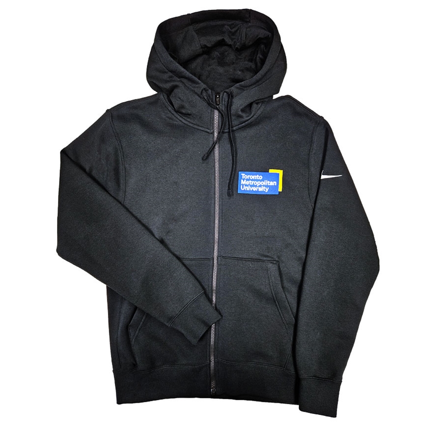 TMU Men's Nike Full Zip Hoodie with Color University Logo Left Chest - Black