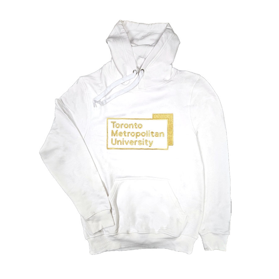 White Hoodie with Gold Metallic University Logo