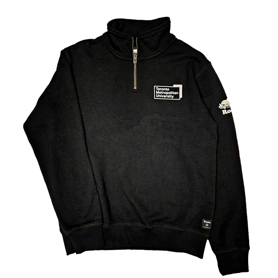 TMU Roots 1/4 Zip with White University Logo Left Chest - Black