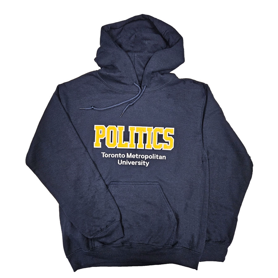Navy Hoodie with Politics Logo
