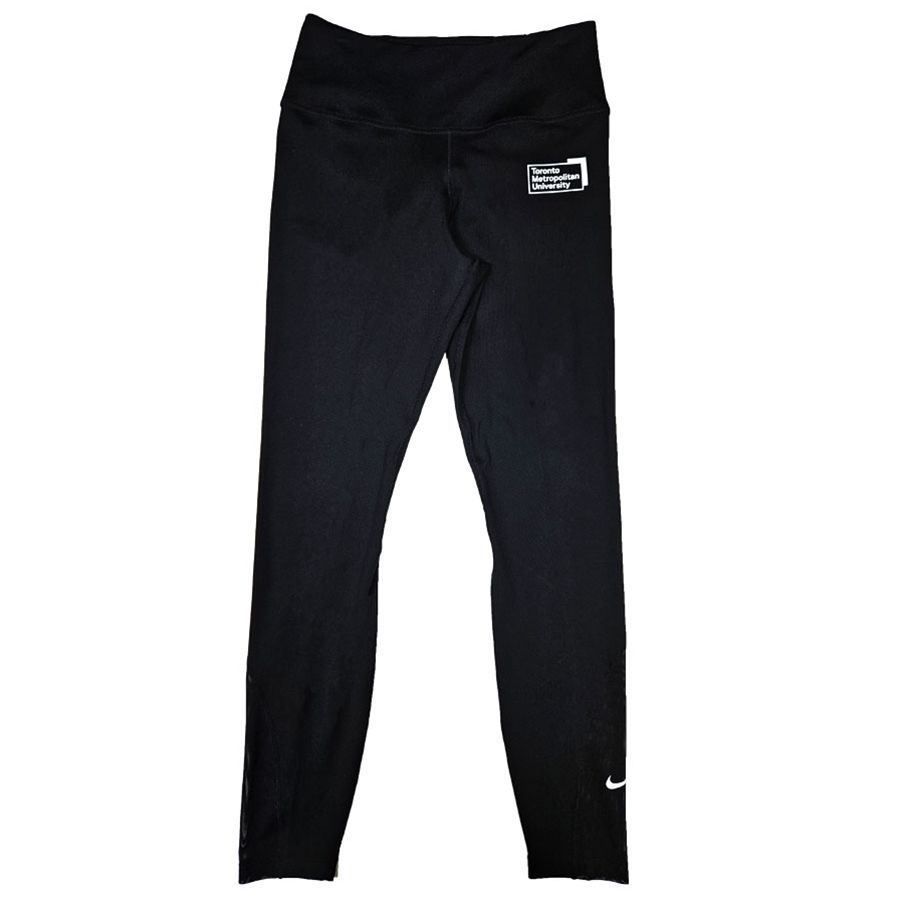 TMU Women's Nike Mid Rise Tights with White University Logo on Left Hip - Black