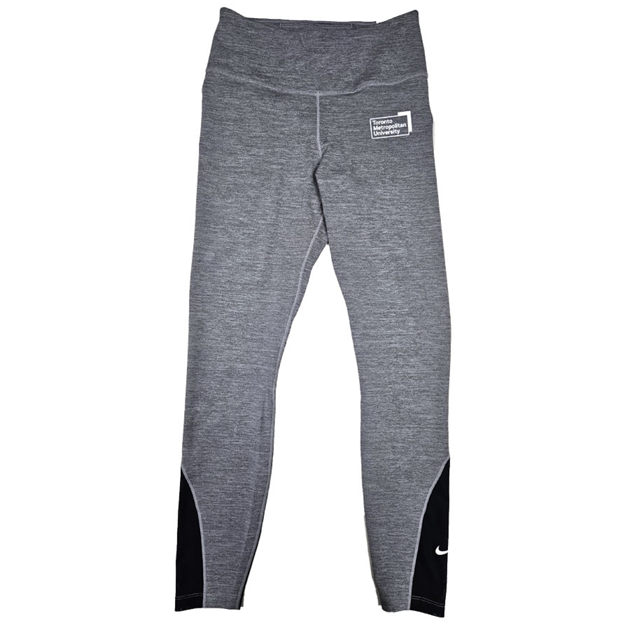 TMU Women's Nike Mid Rise Tights with White University Logo on Left Hip - Heather Grey